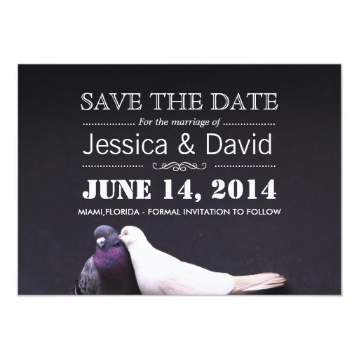 Stylish Kissing Birds Save the Date Announcement 5" X 7" Invitation Card (front side)
