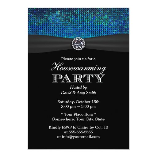 Chic Teal & Blue Paillettes Diamond Housewarming 5x7 Paper Invitation Card (front side)