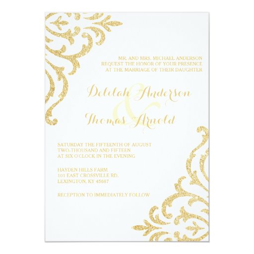 Gold Vintage Glamour Elegance Wedding Invitation 5" X 7" Invitation Card (front side)