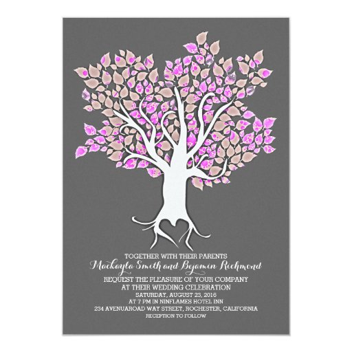 Purple tree elegant modern wedding invitations 5" x 7" invitation card