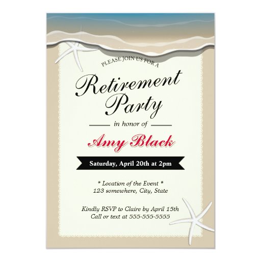 Beach Theme Starfish Retirement Party Invitation 5" X 7" Invitation Card (front side)