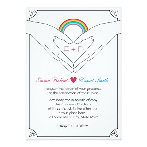 Plain Hand Heart Rainbow Wedding Invitations 5" X 7" Invitation Card