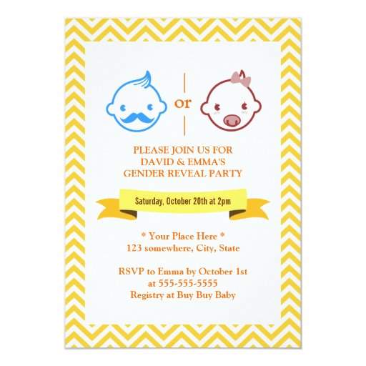 Yellow Zigzag Gender Reveal Party Invitations 5" X 7" Invitation Card (front side)