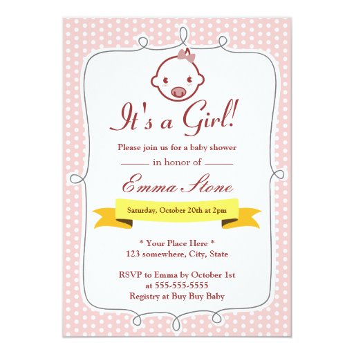 Cute Polka Dots Baby Girl Baby Shower Invitations 5" X 7" Invitation Card (front side)