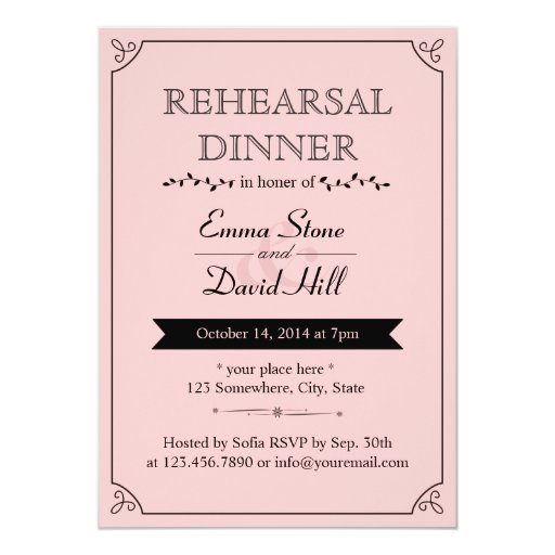 Classic Pink Wedding Rehearsal Dinner Invitations 5" X 7" Invitation Card (front side)