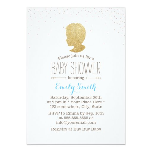 Chic Gold Glitter Boy Silhouette Baby Shower 5x7 Paper Invitation Card
