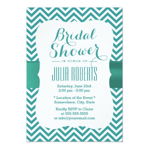 Modern Teal Green Chevron Stripes Bridal Shower 5x7 Paper Invitation Card