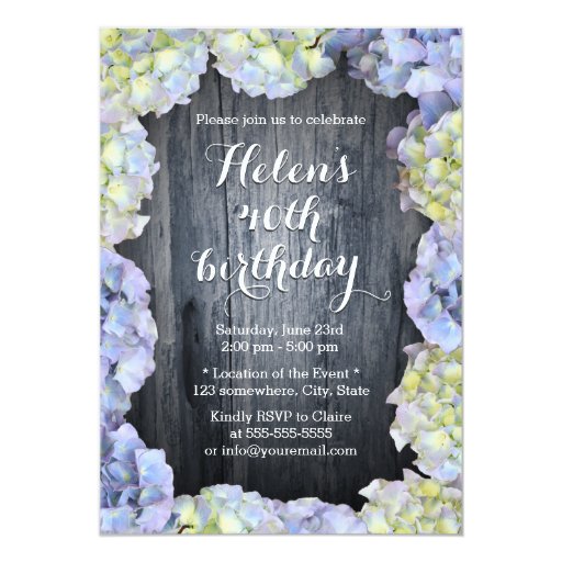 Stylish Hydrangea Flowers Wood Birthday Party 5x7 Paper Invitation Card