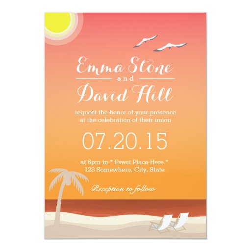 Elegant Sunset Beach Wedding Invitations 5" X 7" Invitation Card (front side)