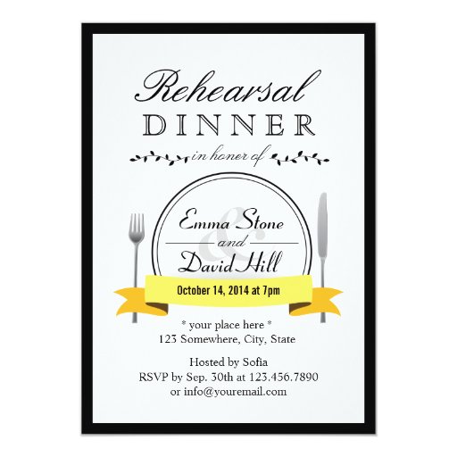 Black Border Wedding Rehearsal Dinner Invitations 5" X 7" Invitation Card