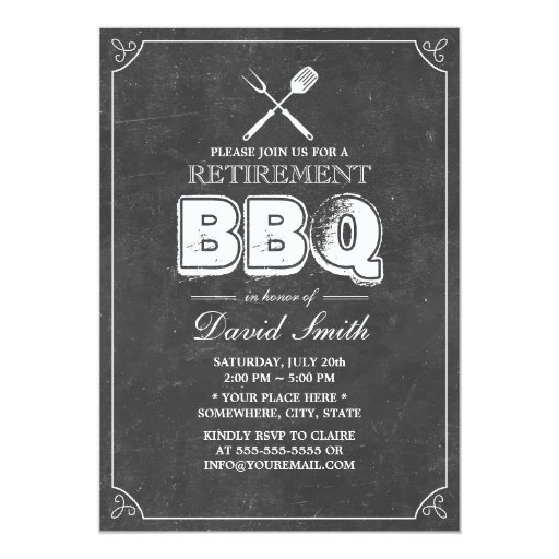 Simple Frame Chalkboard BBQ Retirement Party 5x7 Paper Invitation Card (front side)
