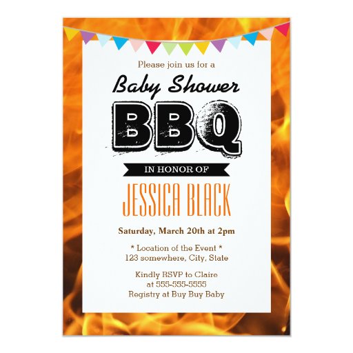 Hot Fire BBQ Baby Shower Party Invitations 5" X 7" Invitation Card (front side)