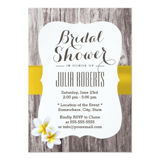 Classy White Frangipani Theme Beach Bridal Shower 5x7 Paper Invitation Card