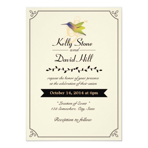 Stylish Love Hummingbird Wedding Invitations 5" X 7" Invitation Card