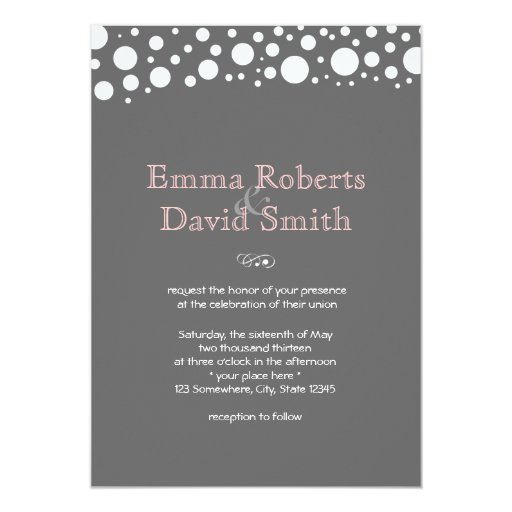 Stylish White Dots Dark Gray Wedding Invitations 5" X 7" Invitation Card