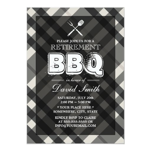 Classy Gray Plaid BBQ Retirement Party Invitations 5" X 7" Invitation Card (front side)