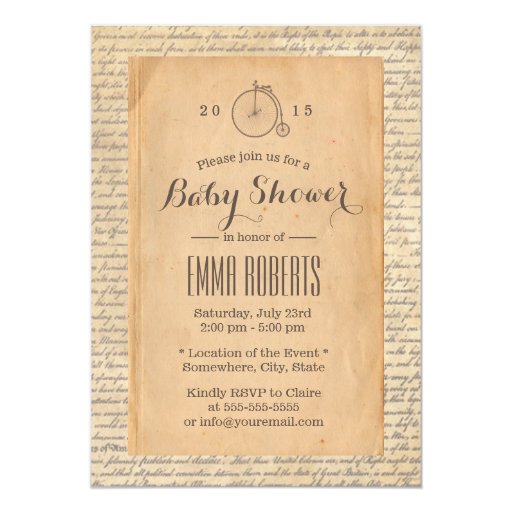 Retro Old Fashioned Bike Baby Shower 5x7 Paper Invitation Card