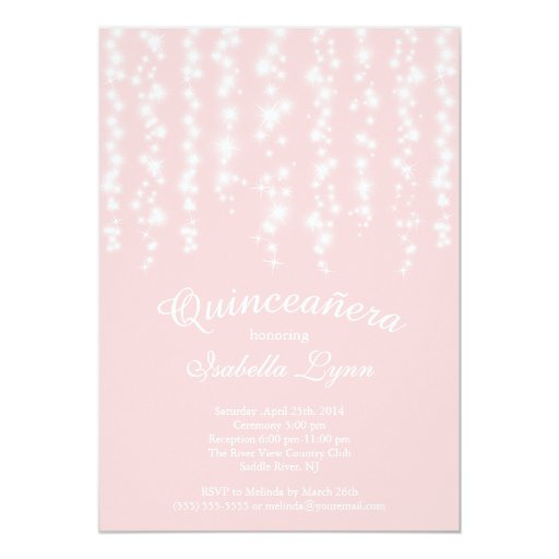 Elegant Pink Sparkling Lights Quinceañera Party 5x7 Paper Invitation Card