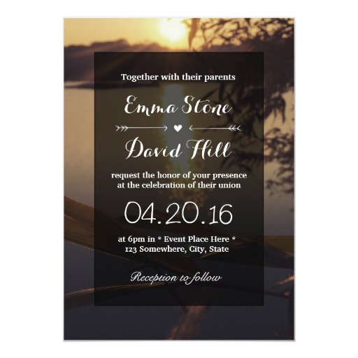 Beautiful Lake Sunset Wedding Invitations 5" X 7" Invitation Card
