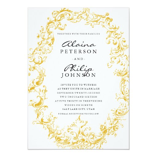 Elegant Gold Frame Wedding Invitation Template 5" X 7" Invitation Card