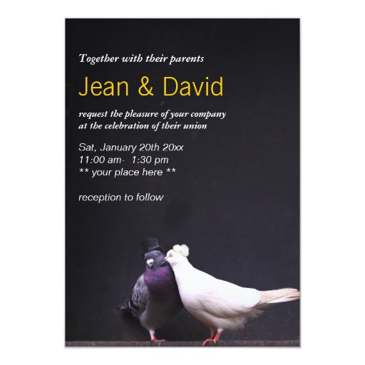 Classy Bride & Groom Birds Wedding Invitation 5" X 7" Invitation Card