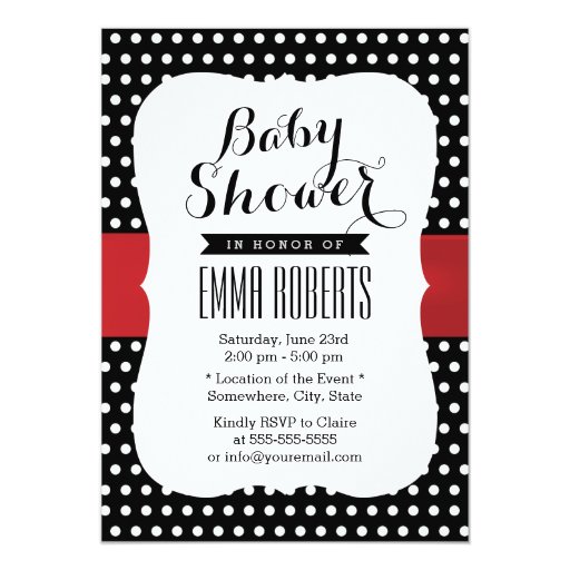 Cute Polka Dots Red Belt Baby Shower 5x7 Paper Invitation Card