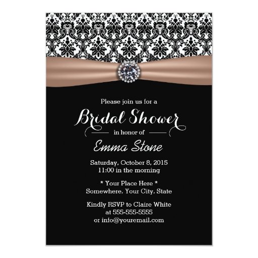 Classy Ribbon & Damask Diamond Bridal Shower 5x7 Paper Invitation Card