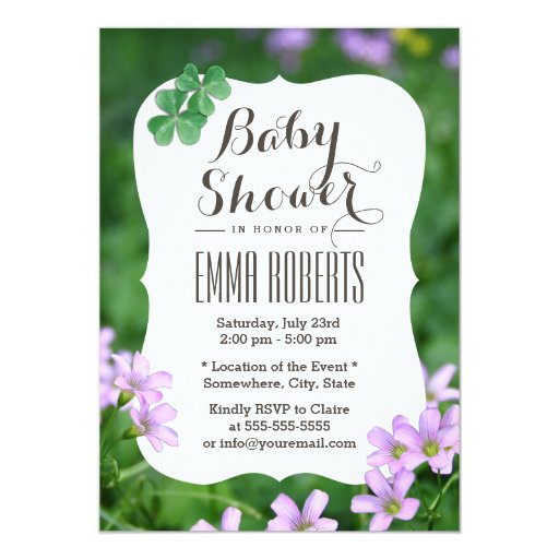 Classy Shamrock Flowers Baby Shower 5x7 Paper Invitation Card
