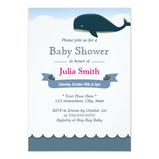 Elegant Flying Whale Baby Shower Invitations 5" X 7" Invitation Card (front side)