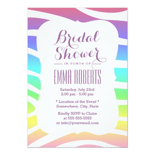 Classy Pastel Zebra Stripes Bridal Shower 5x7 Paper Invitation Card