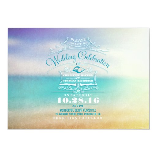 Modern beach wedding invitation- tropical blue sea 5" x 7" invitation card (front side)
