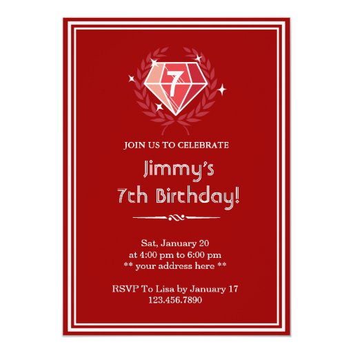 Big Red Ruby Gems Birthday Party Invitation 5" X 7" Invitation Card (front side)
