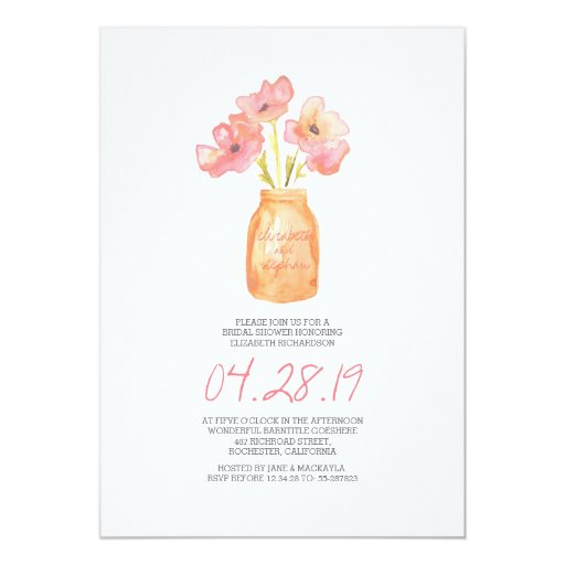 watercolor blush floral bridal shower 5x7 paper invitation card