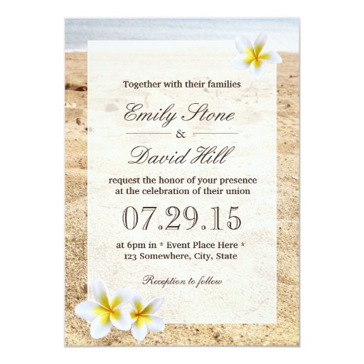 Hawaii Plumeria Flowers Beach Wedding Invitations 5" X 7" Invitation Card (front side)