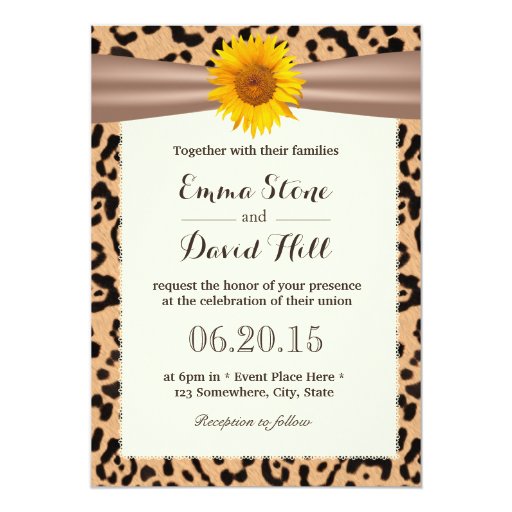 Rustic Sunflower Leopard Print Wedding Invitations 5" X 7" Invitation Card