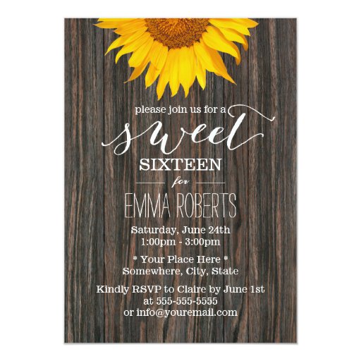 Rustic Dark Wood Sunflower Sweet Sixteen 5x7 Paper Invitation Card