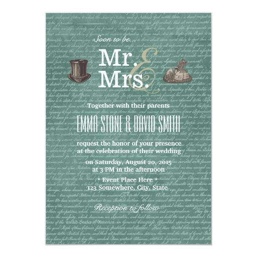 Vintage Chalkboard Mr. & Mrs. Wedding Invitations 5" X 7" Invitation Card (front side)