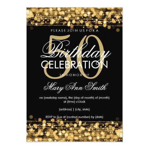 Elegant 50th Birthday Party Sparkles Gold 5x7 Paper Invitation Card (front side)