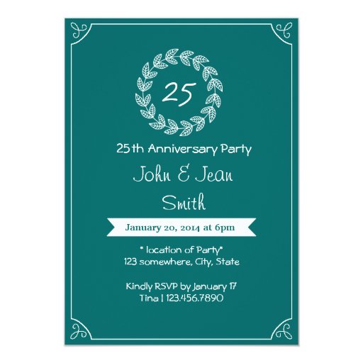 Classy Teal Wedding Anniversary Party Invitations 5" X 7" Invitation Card