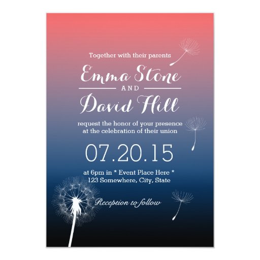 Classy Dandelion Blowing Twilight Wedding 5x7 Paper Invitation Card (front side)