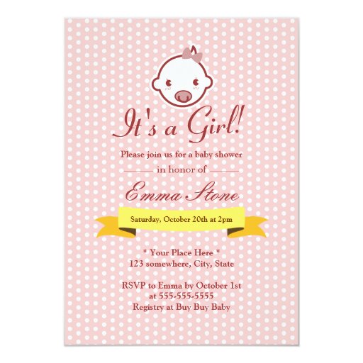 Pink Polka Dots Baby Girl Baby Shower Invitations 5" X 7" Invitation Card (front side)