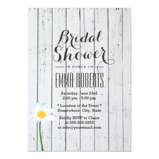 Stylish Daisy & Wood Stripes Bridal Shower 5x7 Paper Invitation Card