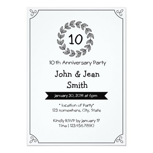 Simple Black & White Anniversary Party Invitations 5" X 7" Invitation C...