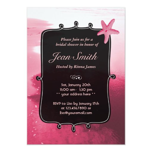 Classy Pink Beach Starfish Bridal Shower Invite 5" X 7" Invitation Card (front side)