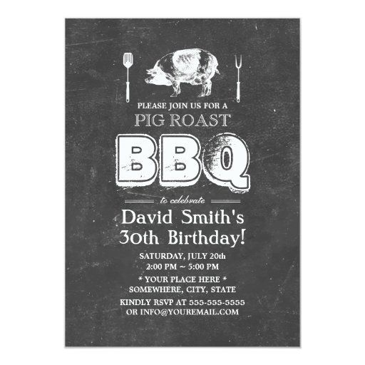 Vintage Chalkboard Pig Roast BBQ Birthday Party 5x7 Paper Invitation Card (front side)