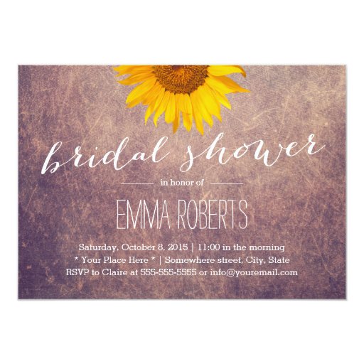 Classy Grunge Sunflower Bridal Shower 5x7 Paper Invitation Card (front side)