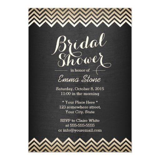 Chic Gold Chevron Stripes Dark Bridal Shower 5x7 Paper Invitation Card