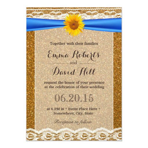 Classy Sunflower Gold Glitter Wedding Invitation 5" X 7" Invitation Card