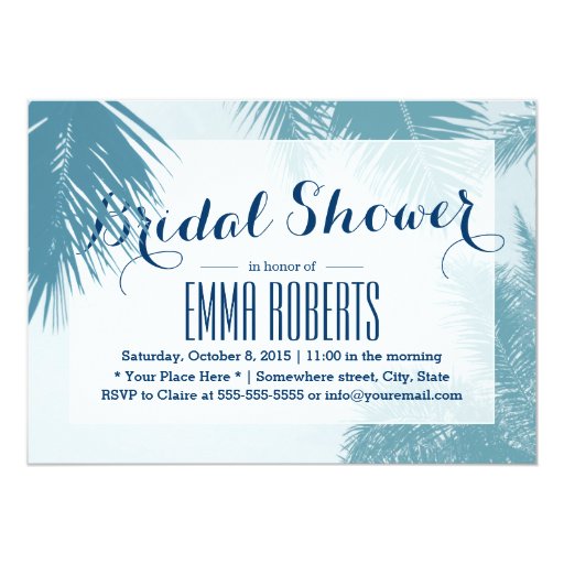 Teal Blue Palm Tree Beach Bridal Shower 5x7 Paper Invitation Card (front side)