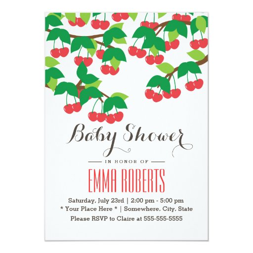 Simple Sweet Cherries Baby Shower Invitations 5" X 7" Invitation Card